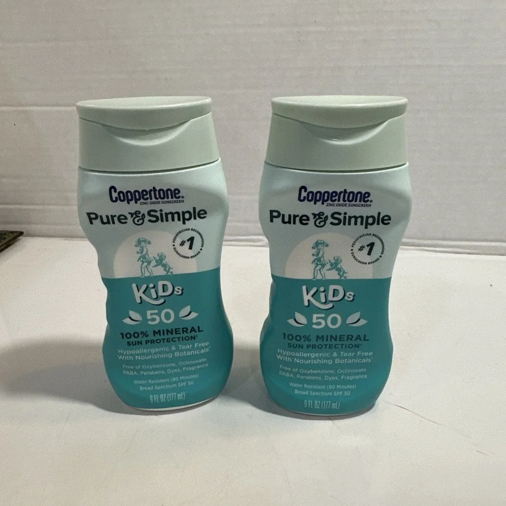 Qty Of‎ 2 Coppertone Pure and Simple Kids Hypoallergenic Sunscreen SPF 50